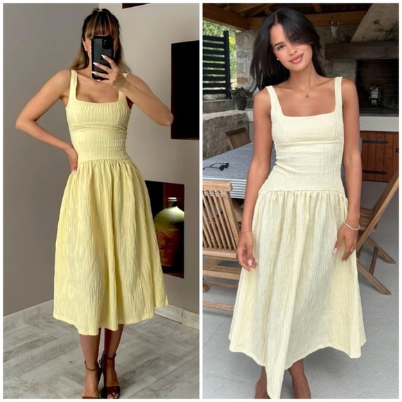 ZARA TEXTURED MIDI DRESS Yellow - Picture 6 of 7